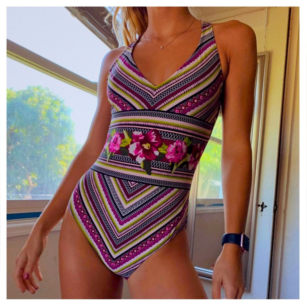 NWT Mossimo Strappy Floral One Piece Swim Sz L